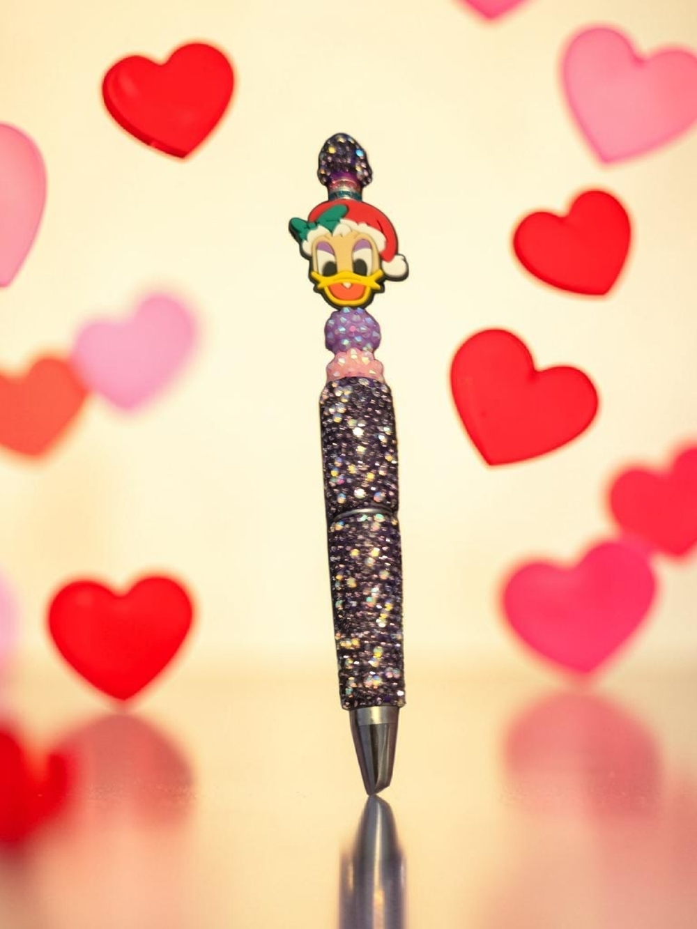 Purple Glitter Daisy Duck Top Pen - Brand